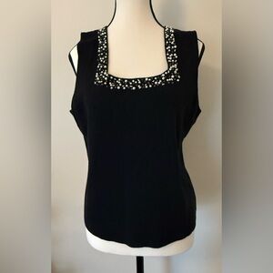 Silk Angora Emma James Black Sleeveless sweater with Beaded Neckline. Stunning